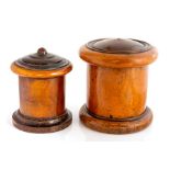 Treen, two 19th Century turned treen cylinder string boxes, height of largest 14cm (2)