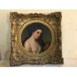 British School, 19th Century, portrait of a semi nude female, bust length admiring a casket, oil