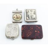 Four various Edwardian nickel and simulated tortoiseshell vesta cases/coin fob (4) Provenance: The