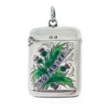 A George V silver vesta case, enamelled Turriff and thistle design, maker Joseph Cook & Sons,