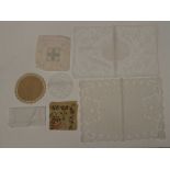 Large box of table linen to include: tablecloth and table runner, coasters 7 setting mats damask &