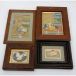 Indian School, 20th Century, four assorted erotic miniatures of couples in embrace, (three on paper,