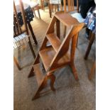 A Victorian light oak metamorphic side chair/library steps, circa 1870, of Gothic design