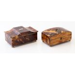 A Regency miniature tortoiseshell trinket box, circa 1820, of sarcophagus form, ivory feet, width