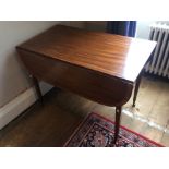 A George III mahogany and satinwood crossbanded pembroke table, circa 1800, one small end drawer