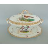 A late 19th Century English porcelain large tureen, cover and stand and a set of twelve dinner