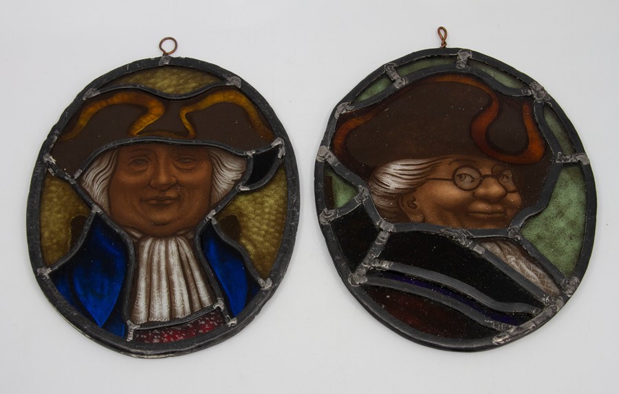 A series of panels of leaded stained glass by Sheila Willford, designs to include four oval portrait - Image 2 of 8