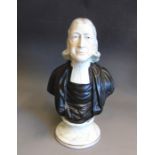 A large Staffordshire Enoch Wood portrait bust of Reverend John Wesley, mounded on a marbled