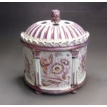 A North East Pottery pink lustre bough/crocus pot and cover, circa 1820, 22.5cm by 11cm diameter,