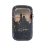 A late 19th Century Russian silver niello vesta case, decorated with a view of Catherine Palace,