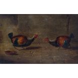 Follower of Henry Alken, a cock fight, oil on panel, 17 by 25cm, gilt frame