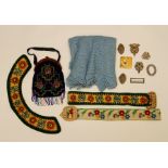Vintage black long gloves embroidered belt with felt applique, edged (Green & Ochre). Another