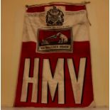 Advertising memorabilia, a 1950's HMV shop advertising banner, printed in red and black on canvas,