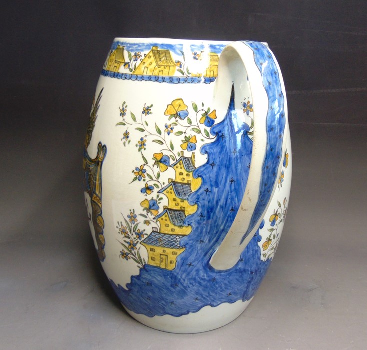 A very large Prattware jug. with an armorial crest and dated 1805 and a prancing horse and dragons - Image 4 of 5