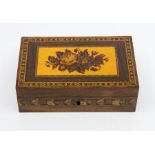 A late 19th Century Tunbridge ware box, the cover with a bouquet of flowers, width 18cm