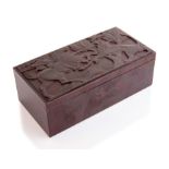 A 1930's Art Deco Elo Ware mottled brown bakelite table casket, the lid with a moulded St George &