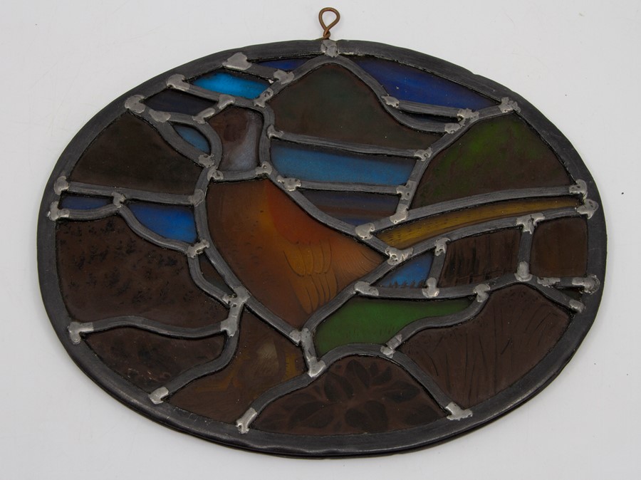 A series of panels of leaded stained glass by Sheila Willford, designs to include four oval portrait - Image 4 of 8