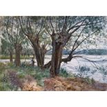 Robert Winchester Fraser (British, 1848-1906), fishing below the willow, signed l.r., watercolour,