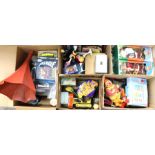 Tins: A collection of assorted toys and vintage tins; together with a child's portable Gramophone
