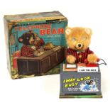 Telephone Bear: A boxed, battery operated, tinplate and fur, Telephone Bear, Made by Nomura (T.N),