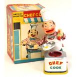 Chef Cook: A boxed, battery operated, tin and rubber, Chef Cook, Made by Yonezawa, Japan, complete