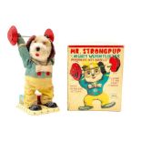 Mr. Strongpup: A boxed, battery operated, tin and plush, Mr. Strongpup the Mighty Weightlifter, Made