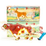 Wild Roaring Bull: A boxed, tinplate, Wild Roaring Bull, Made by Mikuni, Japan, length approx. 25cm.