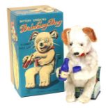 Drinking Dog: A boxed, battery operated, tinplate, Drinking Dog, Made by Yonezawa, Japan, complete
