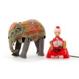 Elephant: A wind-up, vintage plastic, Elephant with Riders, Tri-ang, height approx. 16cm; together