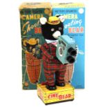 Camera Shooting Bear: A boxed, 1950's, battery operated, tinplate, Camera Shooting Bear with Lighted