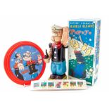 Bubble Blowing Popeye: A boxed, battery operated, tinplate, Bubble Blowing Popeye, Made by