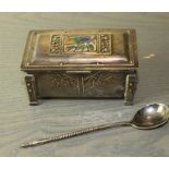 An Arts and Crafts silver plated rectangular jewellery casket, having embossed stylised tree