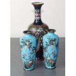 Three 19th cent Japanese cloisonne vases