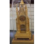 A large French 19th century gilt metal Gothic style Cathedral mantle clock, bell strike, having