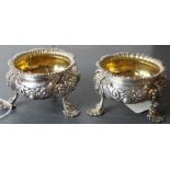 A pair of large George IV silver circular salts, by assayed London 1817, having undulating gadrooned