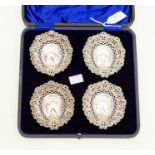 Equestrian Interest - a cased set of four Victorian silver sweetmeat dishes, T H Hazlewood & Co,