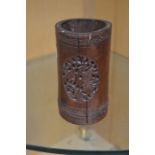 19th Century wooden brush pot, Chinese, bamboo, with signature