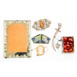 Amber beads, a sterling silver and amethyst ring, buckles, paste pendant and stud, cameo brooch,