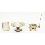 800 silver acleasisatic candle holder along with a white metal bowl and white metal cigar case