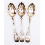 Three Sheffield Silver Dessert Spoons, Monogrammed. 5.08oz. To be sold in aid of charity.