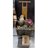 Pink Denby Pottery jug and bowl, pottery two handle vase, brass four screen fire guard, Islamic