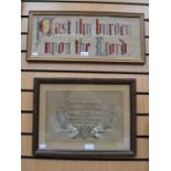 19th Century School, needlework panel with verse; Christ thy Burden upon the Lord, together with a