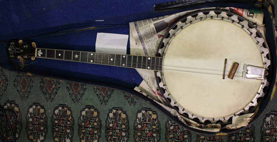 A Vega four string banjo, chevron string resorator, case S/D