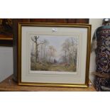 Pair of Caesar Smith signed prints 1987 riding scene, gilt frame along with a  woodland and