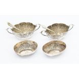 A pair of Birmingham silver salts and spoons, Birmingham 1892, probably L Spiers a pair of London