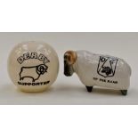Two 1970's Derby County money boxes in the shape of a ram and ball