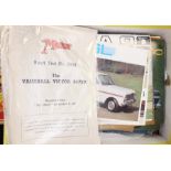 Vintage car dealership brochures including Vauxhall, Jaguar, Rolls Royce, Rover 1960s/70s approx.