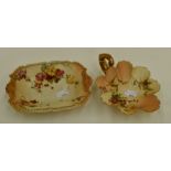 Royal Worcester blush leaf shaped dish and other example
