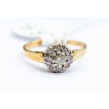 A diamond set cluster, round diamond set cluster setting, 18ct gold, size N, total gross weight