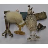 A group of ladies accessories including a gilt mirror, Aide memoire, French ormolu style